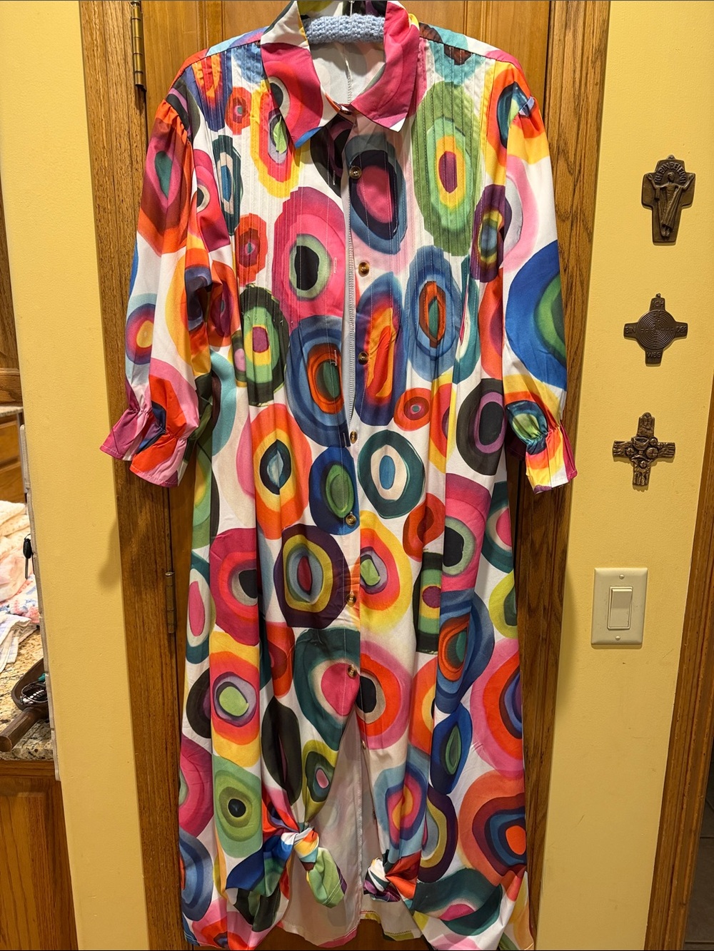 Vibrant Multicolor Circle Print Button-Down Dress